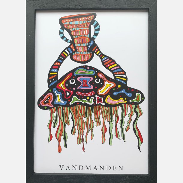 Vandmanden sort  22,5x16,5 cm indrammet i hndmalet sort fyrtr