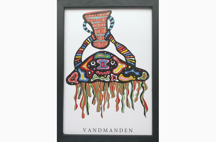 Vandmanden sort  22,5x16,5 cm indrammet i hndmalet sort fyrtr