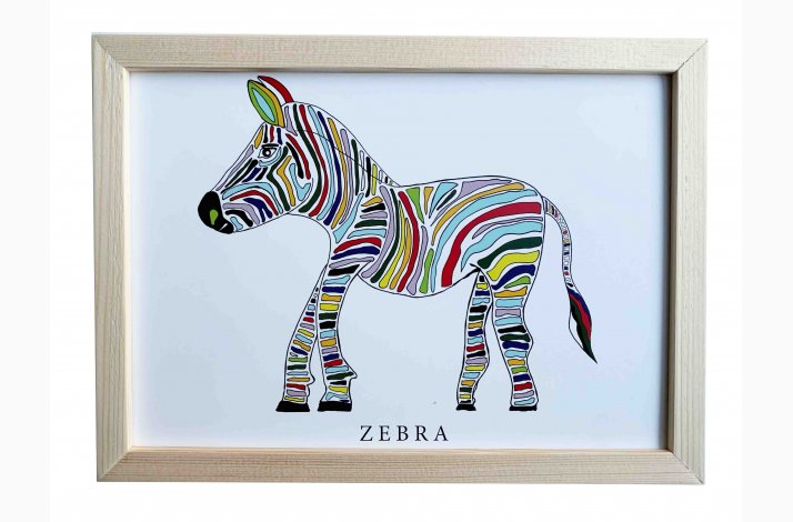 Zebra  16,5x22,5 cm indrammet i fyrtr